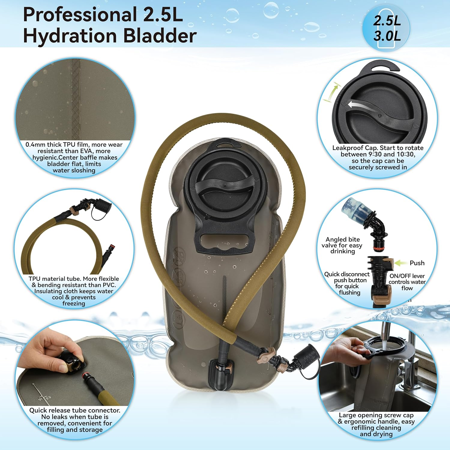 MARCHWAY Tactical Molle Hydration Pack with 2.5L TPU Water Bladder, Military Backpack for Hiking, Cycling, Backpacking, Running, Hunting image number 6