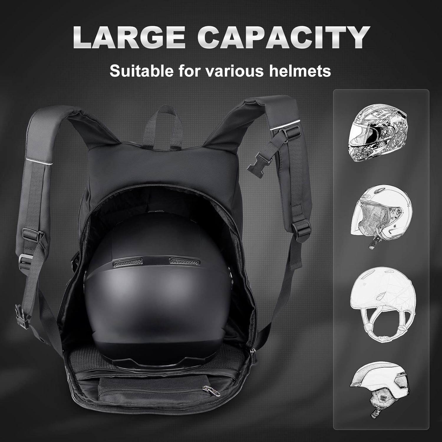 Motorcycle Backpack for Men - Large Capacity Waterproof Helmet Backpack for Men with Laptop Pocket, Large image number 3