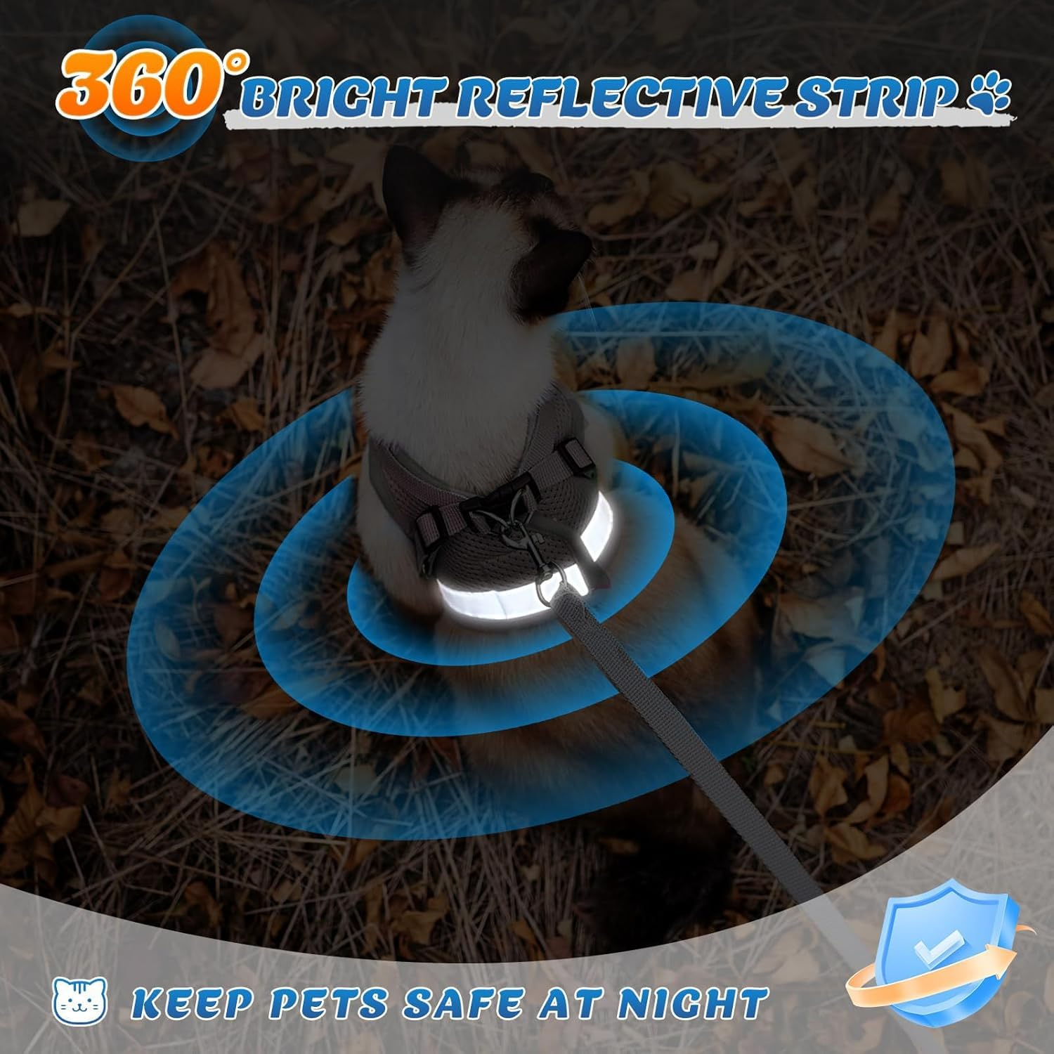 AYEHIOJU Anti-Escape Cat Harness and Leash Set Small, Adjustable Soft Mesh Reflective Vest Harness for Cats, Kittens, Puppies, Small Dogs and Rabbits, Black image number 3