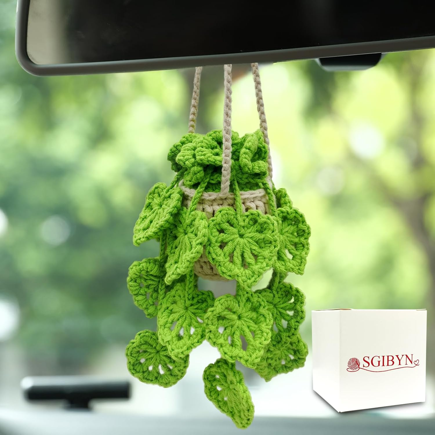Crochet Hanging Plant for Car Decorations Interior,Cute Plant Strawberry Aesthetic Car Ornaments Charms Accessories for Rear View Mirror
