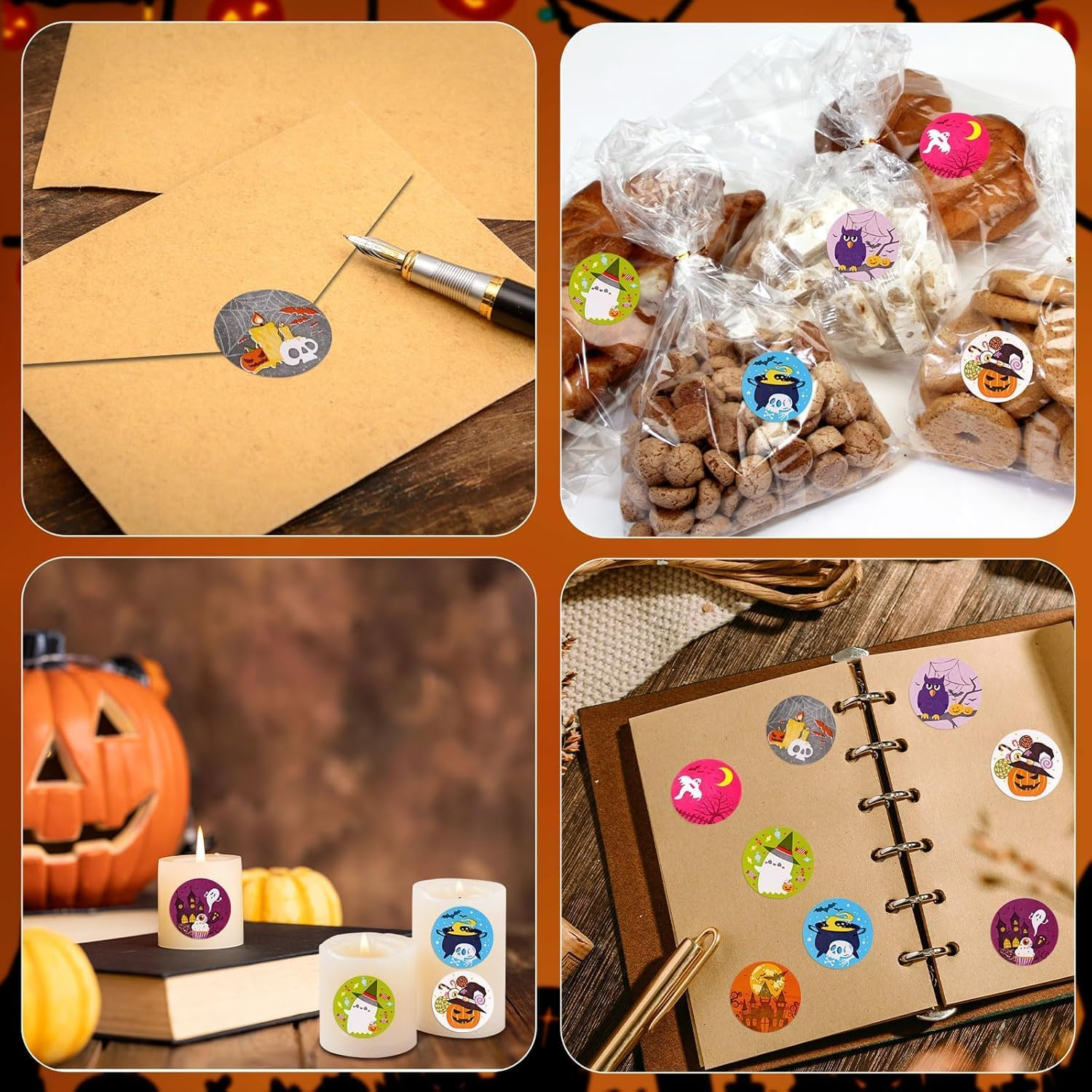 Halloween Sticker for Kids, 500 Pcshalloween Pumpkin Bat Spider Stickers Roll,10 Vibrant Colors and Designs, round Seal Label Stickers, Envelope Seals Paster for Halloween Party Decorations image number 3