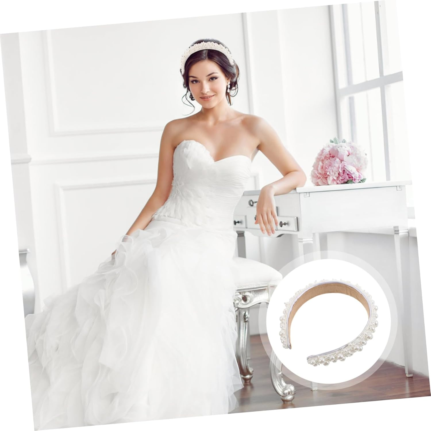 Handcrafted Bridal Headband with Faux Pearls Elegant Wedding Hair Accessories for Women Versatile French Inspired Jewelled Headband for Photoshoots and Special Occasions image number 3