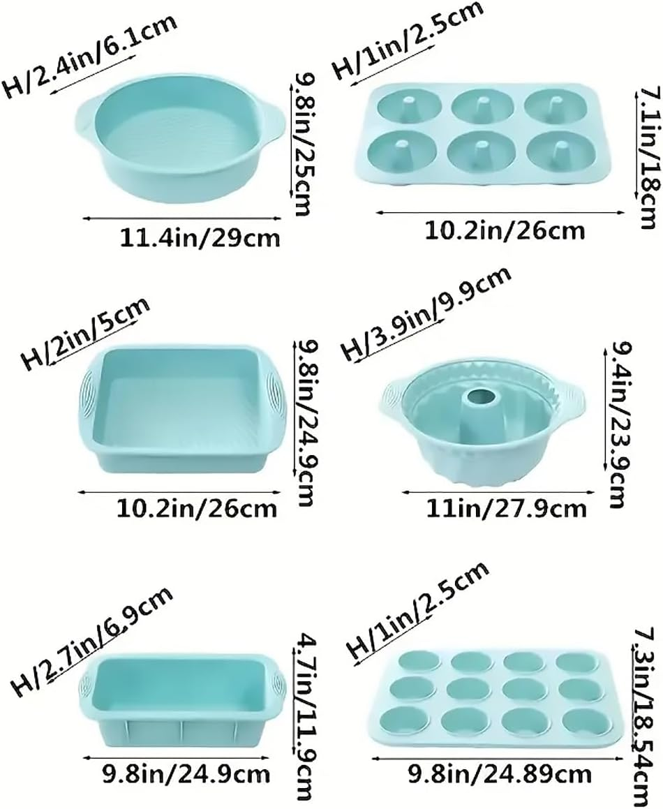 AIMALL 6-Piece Silicone Baking Mold Set, Non-Stick Cake Molds for Oven, Microwave & Freezer - Includes Round, Loaf, Muffin & Chiffon Cake Pans - Grey image number 2