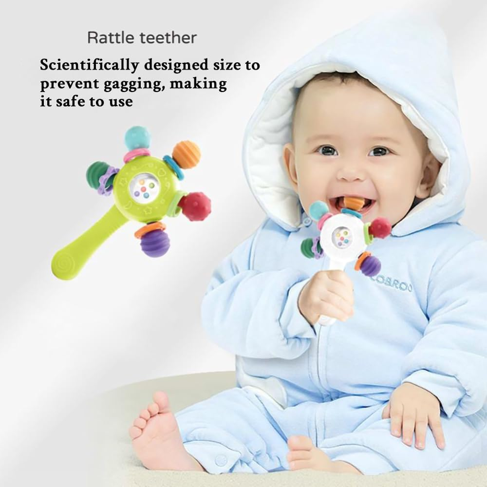 Itreatu Baby Sensory Toy for 0-6 Months,Montessori Early Education Toy,Teething Toy for 3-6 Months,6-12 Months, Rattle Stick Toy,Baby Rattle, Grasp Training Toy, Baby Teething Toys,Newborn Toys (Blue) - Pink image number 6