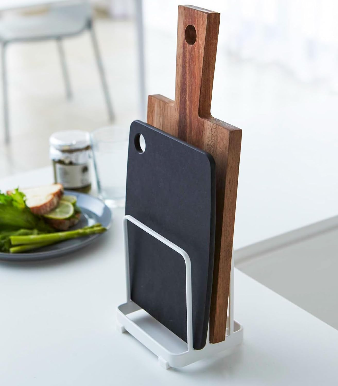 Yamazaki 2496 Cutting Board Stand, White, Approx. 4.7 X 3.5 X 4.7 Inches (12 X 9 X 12 Cm), Plate, Cutting Board Storage