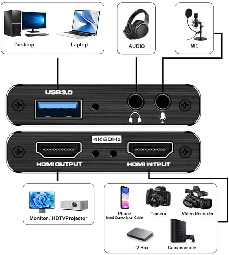 Tootoo 4K Video Capture Card 1080P 60Fps HD Camera Recording HDMI to USB 3.0 Live Game Streaming for Windows 7, 8, 10, Mac OS X 10.9 or Above, Linux image number 6