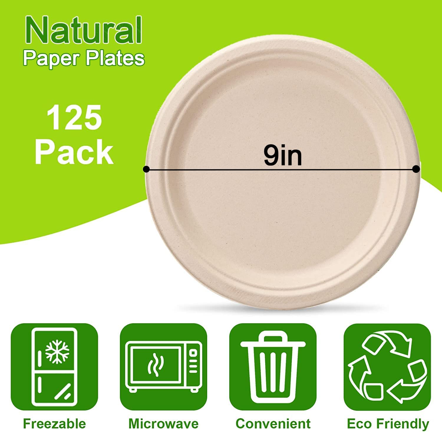 23 Cm Paper Plates, 125 Pack Disposable Plate, 100% Compostable Lunch or Dinner Size Biodegradable Plate image number 5