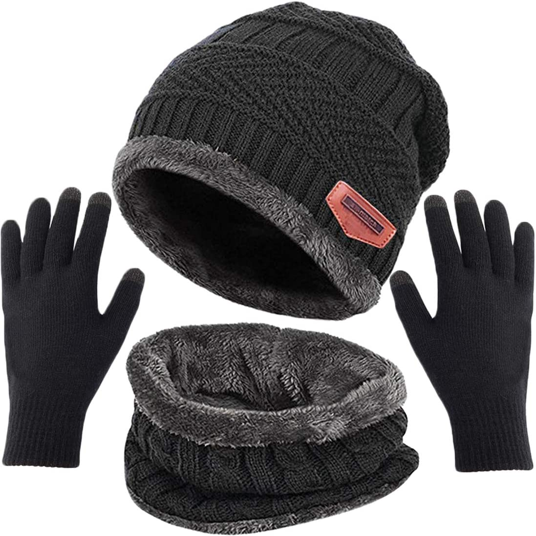 T WILKER Beanie Hat Scarf and Touchscreen Gloves Set for Men & Women Stretch Warm Fleece Lining Cap(2Pcs / 3Pcs)