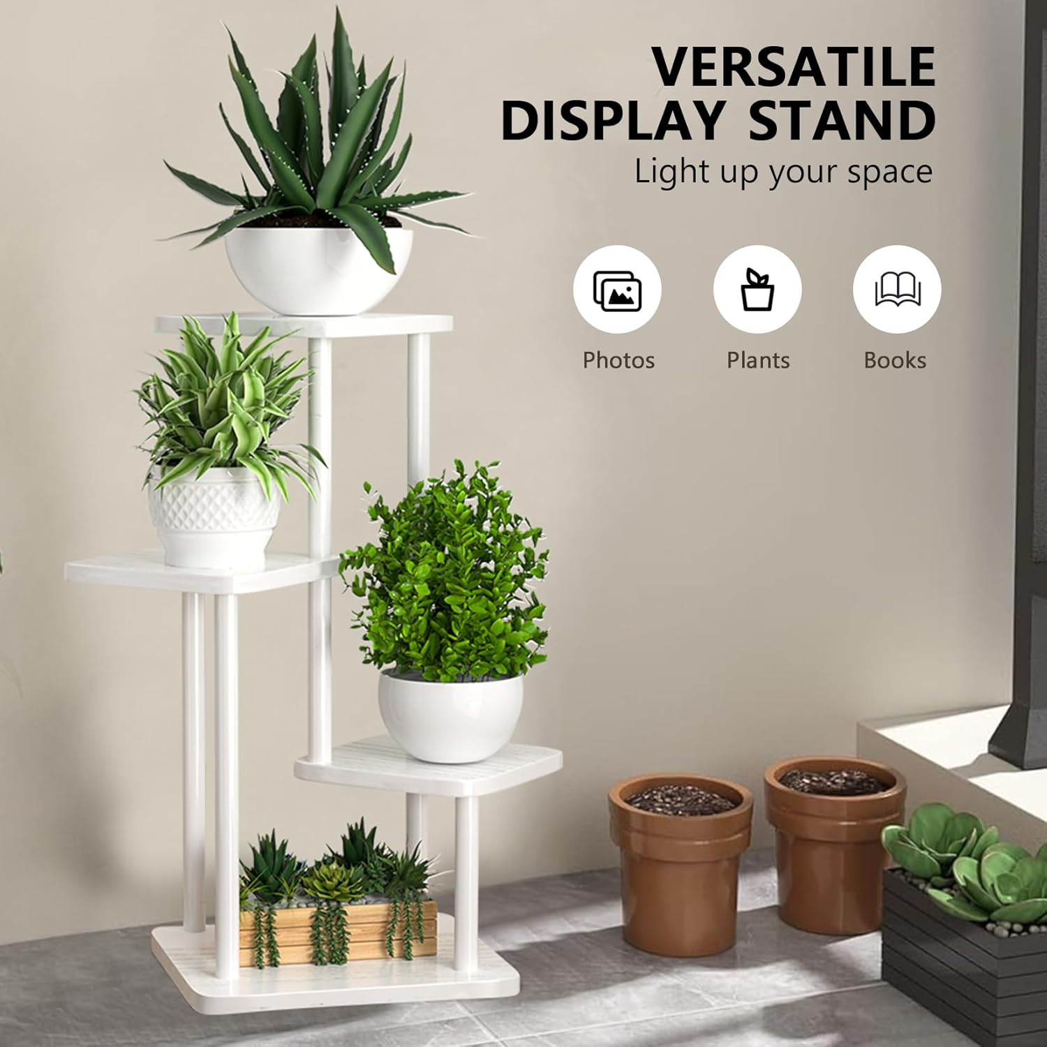 Plant Stand Indoor Plant Shelf Multiple Flower Pot Holder Shelves Rack, Planter Shelf Display Rack Storage Organizer for Garden Corner Balcony Living Room (4 Tier-White) image number 4