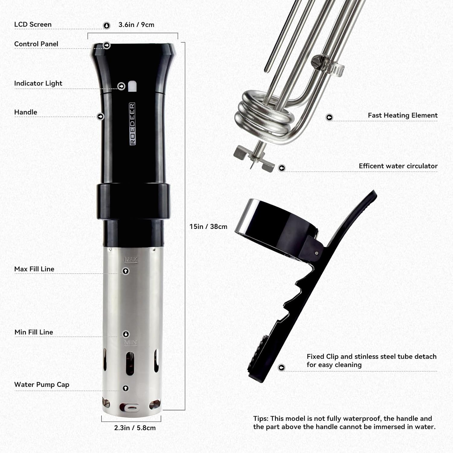 ROEDEER Sous Vide Cooker, 1100W Immersion Circulator for Sous Vide Machine, with Touch Screen, Accurate Temperature Control, Precision Cooker, Perfect for Tender and Juicy Meals