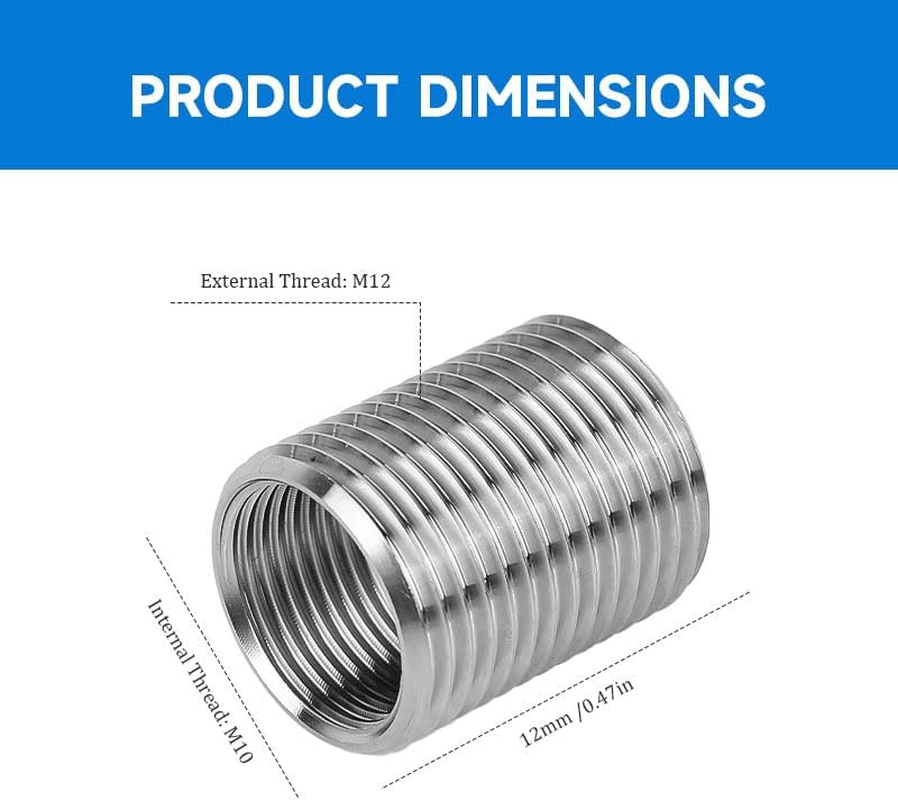 10 Pcs M12 to M10 Thread Reducer Nuts Conversion Sleeve - High Strength Steel Threaded Inserts for Pipe Fittings, Z Axis Hand Screw Nut Coupler (Industrial & DIY Use)
