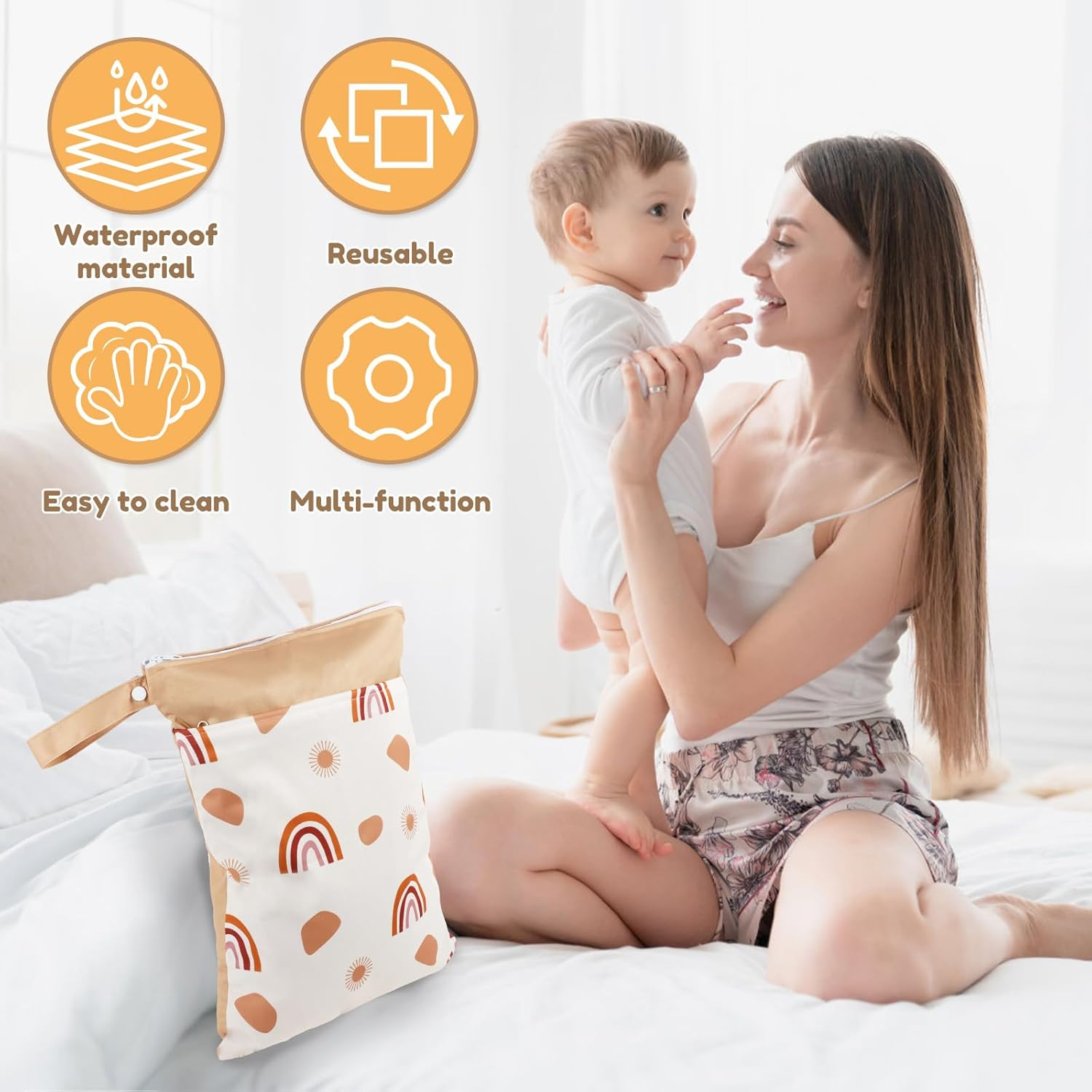 Reusable Wet Bag,Waterproof Bags,Travel Laundry Bag,Wet Dry Bags Waterproof Reusable Bag Pockets Portable Cloth Diaper Wet Dry Bags Multifunctional Laundry image number 4