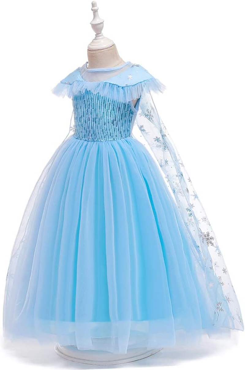 Dressy Daisy Little Toddler Kids Girls Snow Queen Ice Princess Dress up Costumes with Cape Train Halloween Christmas Fancy Party Size 2 to 10, Blue