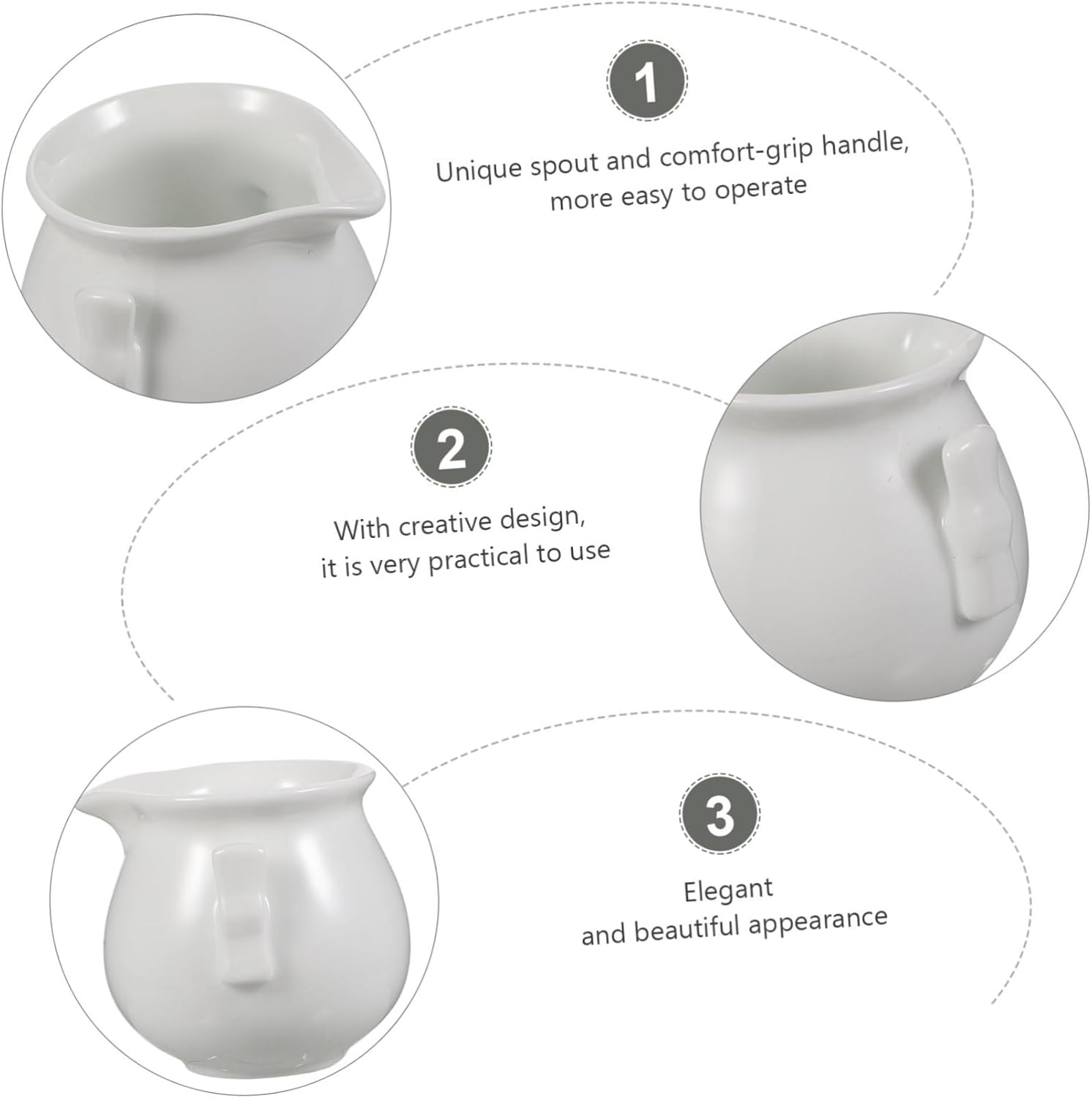 Kisangel 3Pcs White Ceramic Milk Frothing Pitchers Set &ndash; Creative Coffee Frothing Cups with Sauce Pourer for Espresso Machines, Milk Frother Accessories for Home and Caf&eacute; Use image number 3
