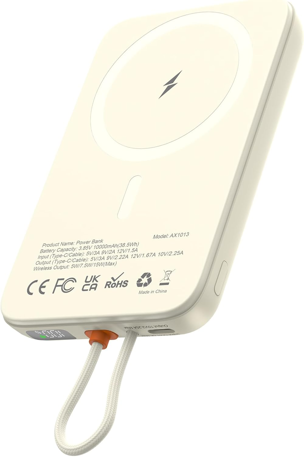 Asperx for Magsafe Power Bank 10000Mah, Wireless Portable Charger Built-In USB-C Cable, LED Display, Magnetic Battery Pack Compatible with Iphone 17/16/15/14/13/12 Serie(Black)