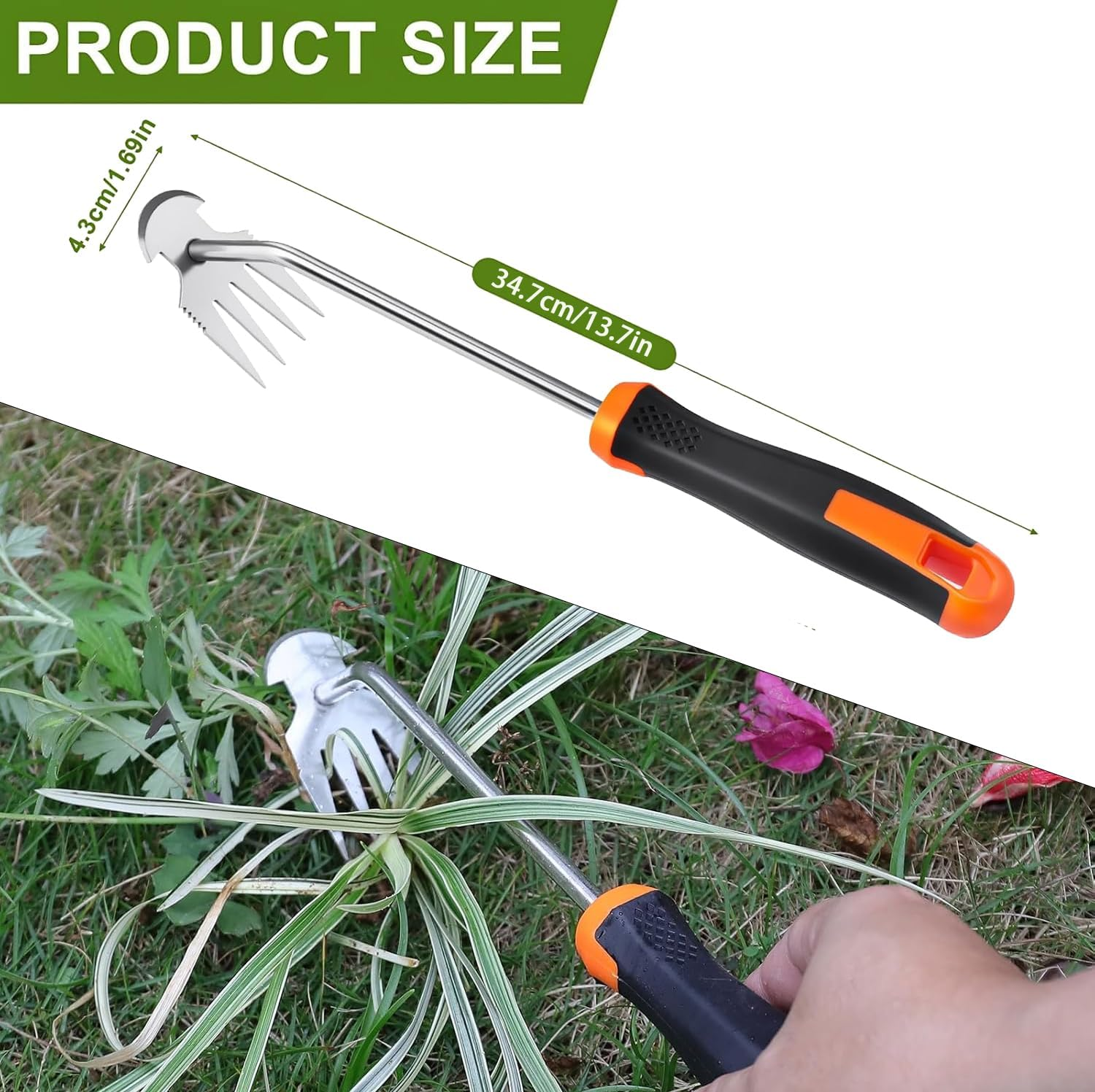 Hand Weeder Set with Garden Gloves with Claws for Yard, Lawn, Patio and Garden Care | 4-Tine Tool & Comfort Grip image number 3