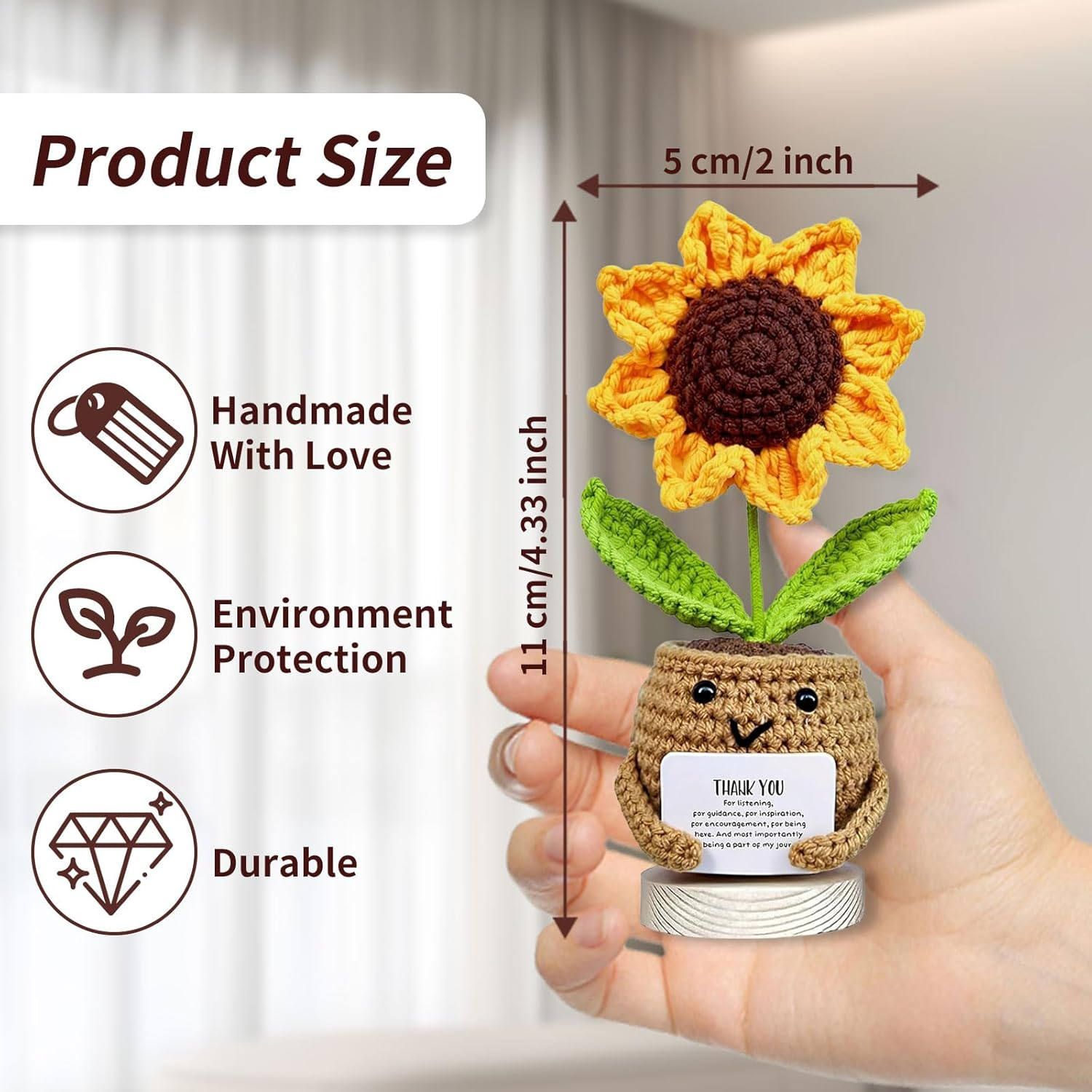 Teacher Appreciation Gifts, Thank You Gifts for Teachers, Handmade Crochet Sunflower with Card, Graduation Gifts, Christmas Birthday Gift, Coworker Friend Gift, Unique Crochet Decor (A) image number 5