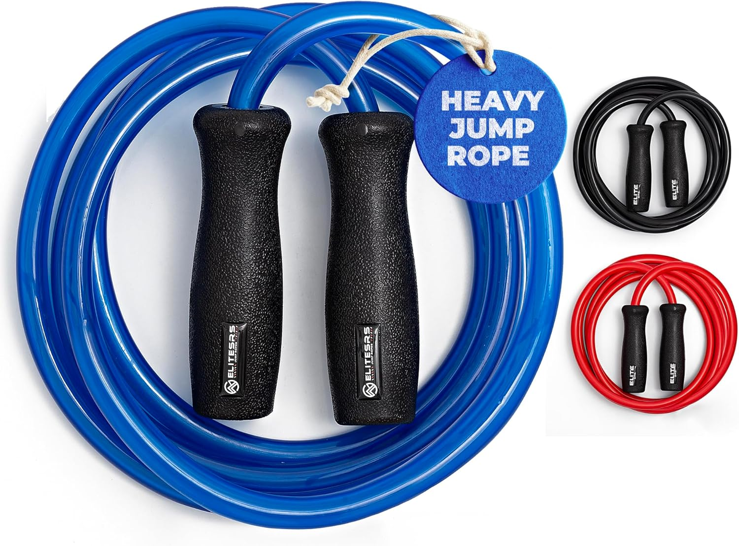 Elitesrs Muay Thai Power Rope 2.0 - Thick 12Mm PVC Cord - Heavy Training Jump Rope (1.3LB) - Upgraded with Dual Ball Bearings for Smooth Spin - Heavy Duty 4.75" Handles