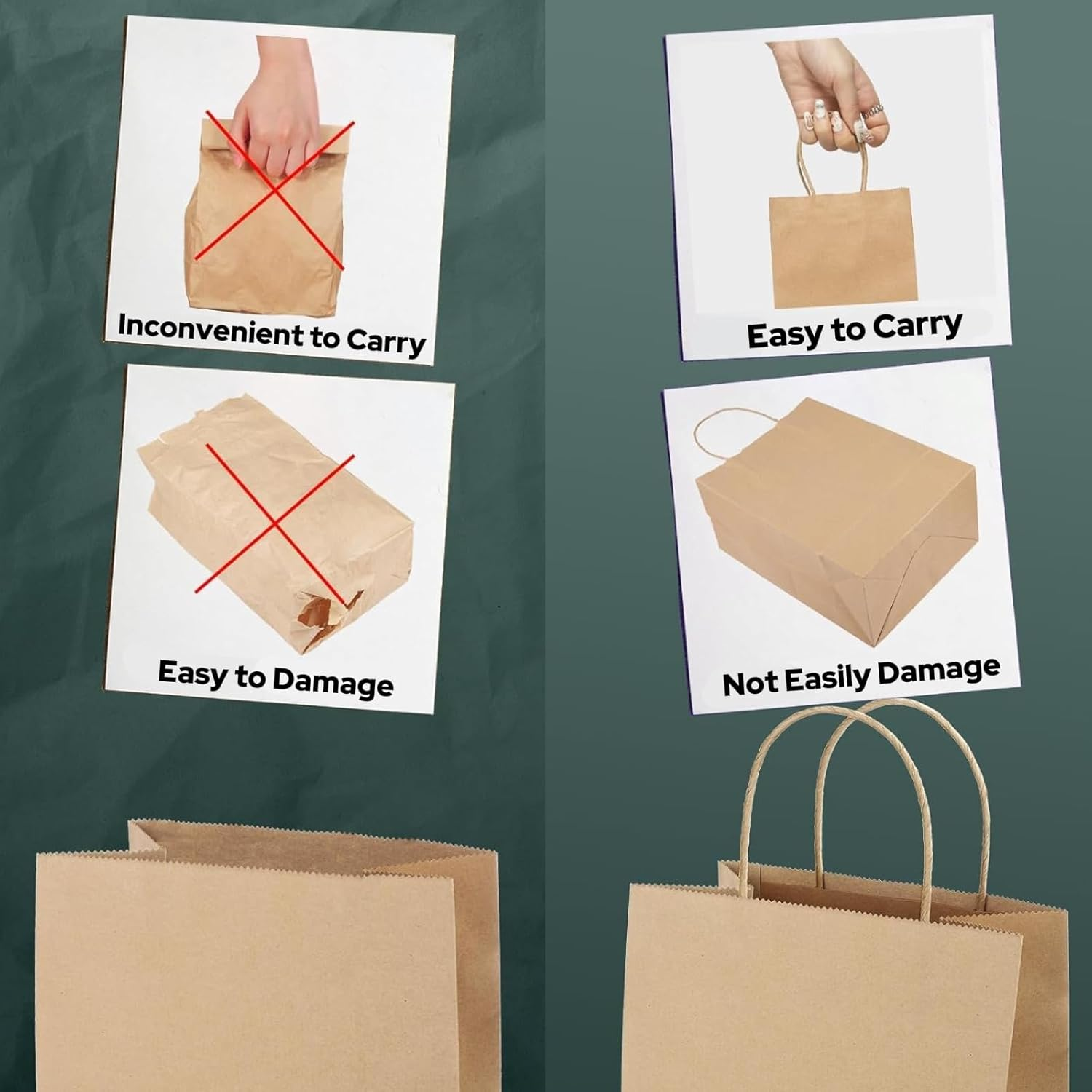 30 Pcs Kraft Paper Bags with Handles, 5.9X3.1X8.3 in Brown Gift Bags, for Business, Retail, Shopping, Party Favor