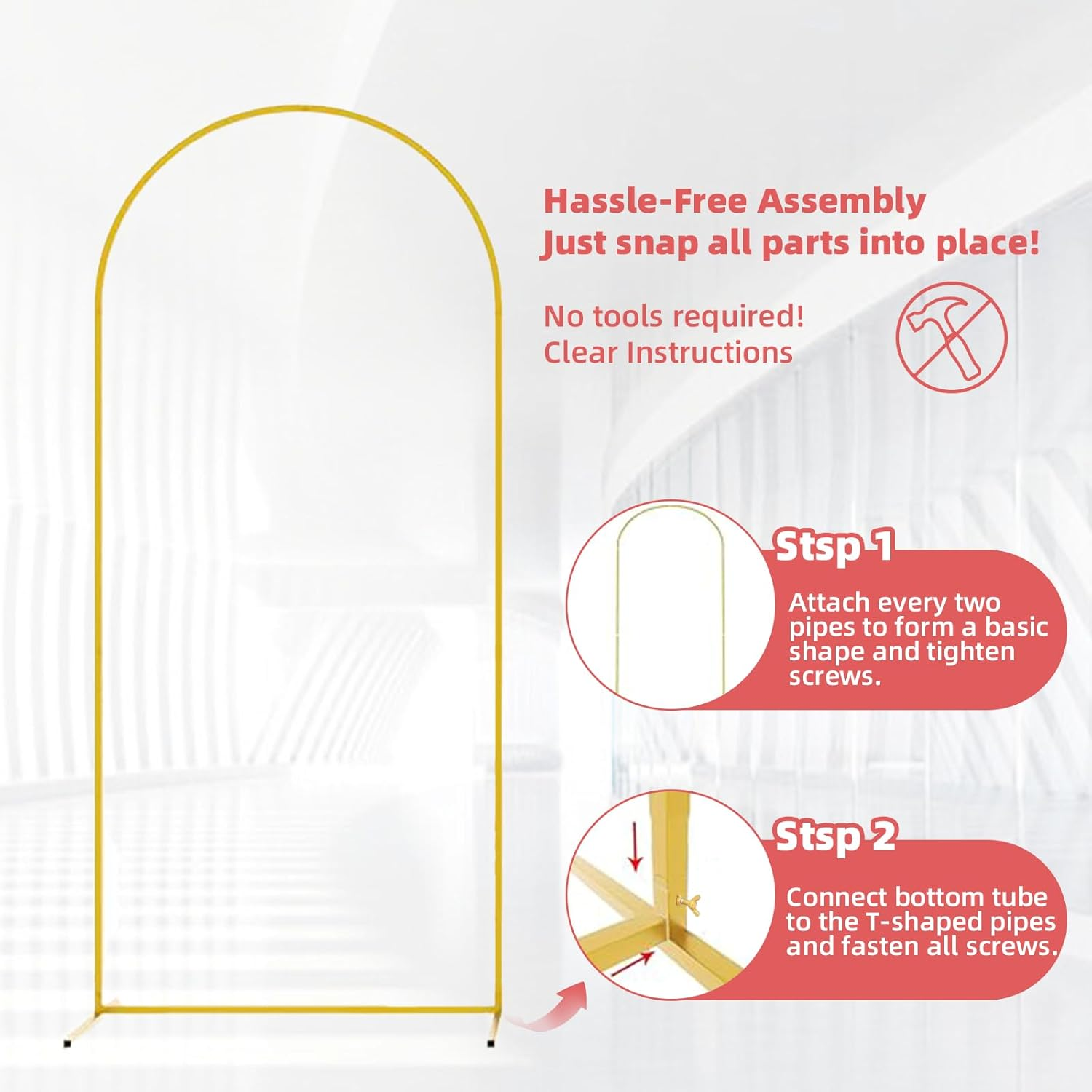 Metal Arch Backdrop Stand 7.2FT, 6.6FT, 6FT Set of 3 Gold Wedding Arch Stand with Stable Base,Balloon Backdrop Stand for Wedding Ceremony Birthday Party Bridal Baby Shower Banquet Decoration. image number 1