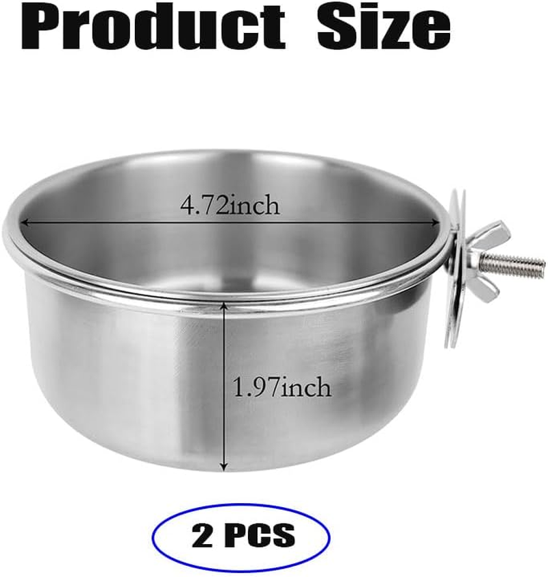 2Pcs Parrot Food Water Bowls with Clamp,Bird Feeding Cups with Clamp, Bird Cage Food Parrot Food Dish Bird Feeder Cup with Clamp, Stainless Steel Bird Feeding Dish Cups Bird Bowls Bird Dishes for Cage