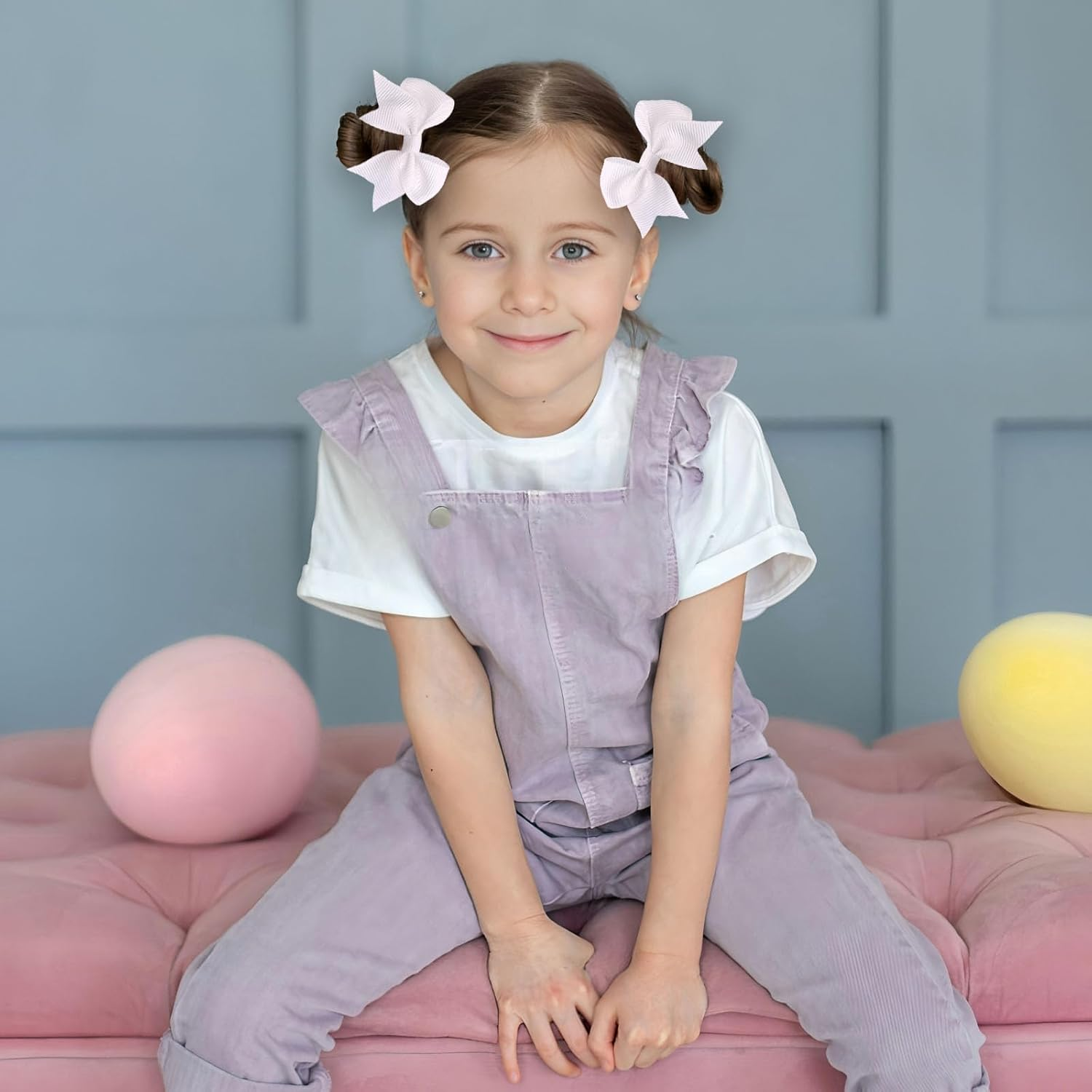 20 Pieces White Hair Accessories, White Hair Bow, Bows for Hair, Girls Bobbles Bows School Bands, Elastics Hair Bands for Girls (White) - Pink image number 2