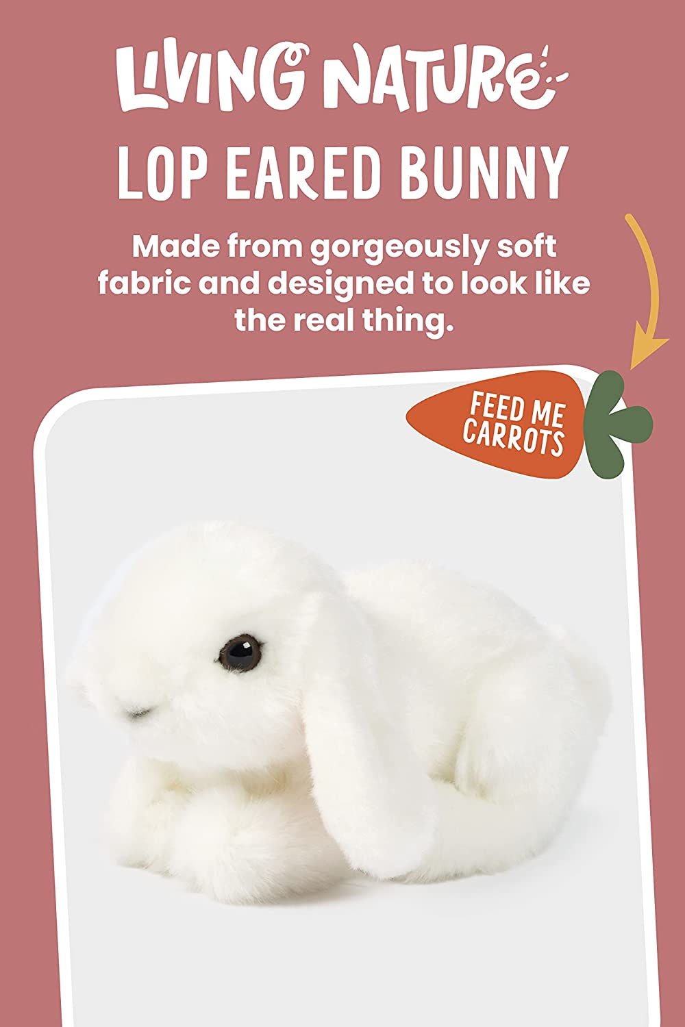 Living Nature Small White Lop Eared Bunny Plush Toy, 18Cm, Realistic Pet Animal, Soft and Cuddly Toy for Kids, Eco-Friendly, Made with Naturli Recycled Materials, Includes Educational Fact Tags. image number 5