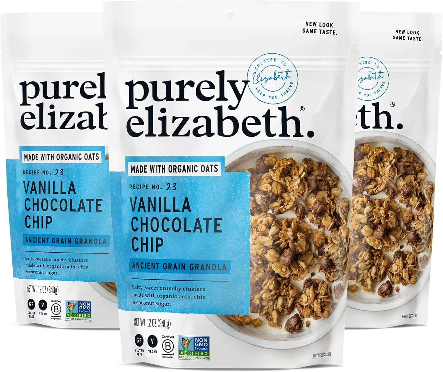 Purely Elizabeth Berry Crisp Granola Wit Vitamin D, Made with Organic Oats and Ancient Grains, Gluten-Free, Non-Gmo (3 Ct, 8Oz Bags) image number 2