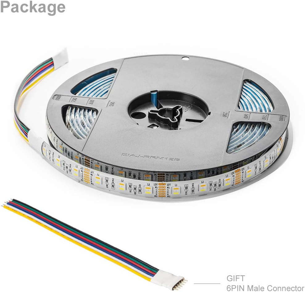 Btf-Lighting RGBCCT 5050 Rgbww(Rgb+Cool White+Warm White) 5 Colors in 1 LED Strip 5M 16.4Ft 60Leds/M Multi-Colored IP65 Silicone Coating Waterproof DC12V for Bedroom Kitchen Home Decoration image number 6