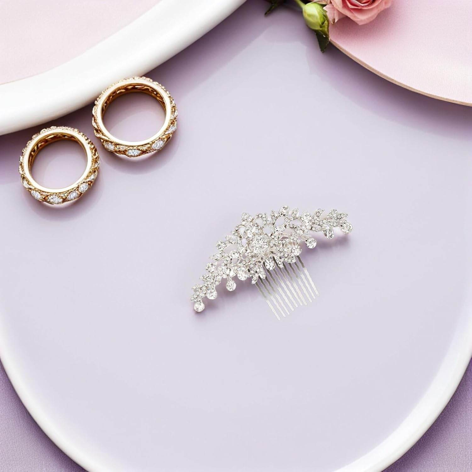 POPETPOP Hair Clip with Diamonds Vintage Silver Hair Side Combs Hair Comb Made of Silver Vintage Alloy Wedding Hair Comb with Rhinestone Beads Rhinestone Comb Wedding Dress Women'S Hair Pin image number 4