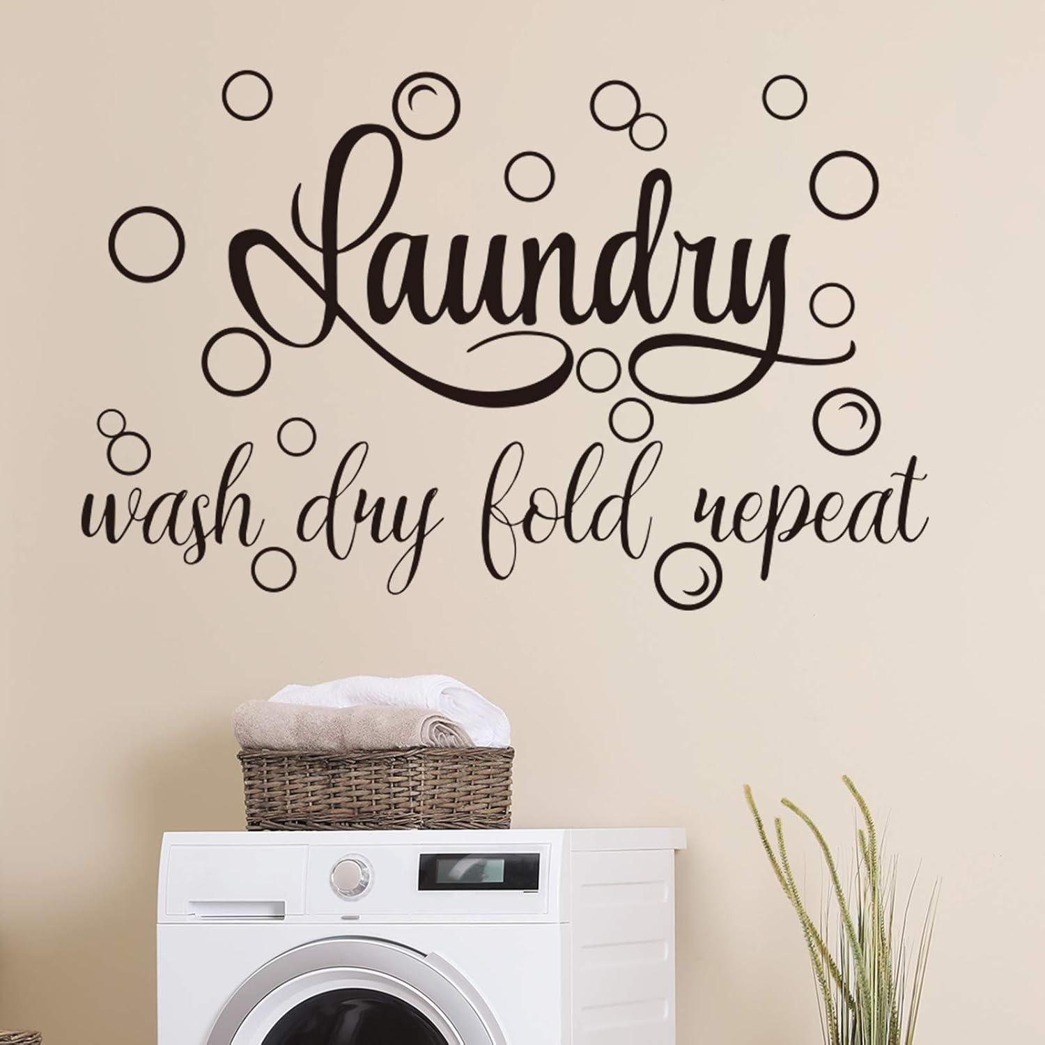 Zonon Laundry Room Sign Decals Decor Bubble Quote Stickers Wash Dry Fold Repeat Wall Signs Arts Funny Laundry Room Signs for Bathroom Home Decorations Supplies(13.8 X 21.7 Inch,Black)