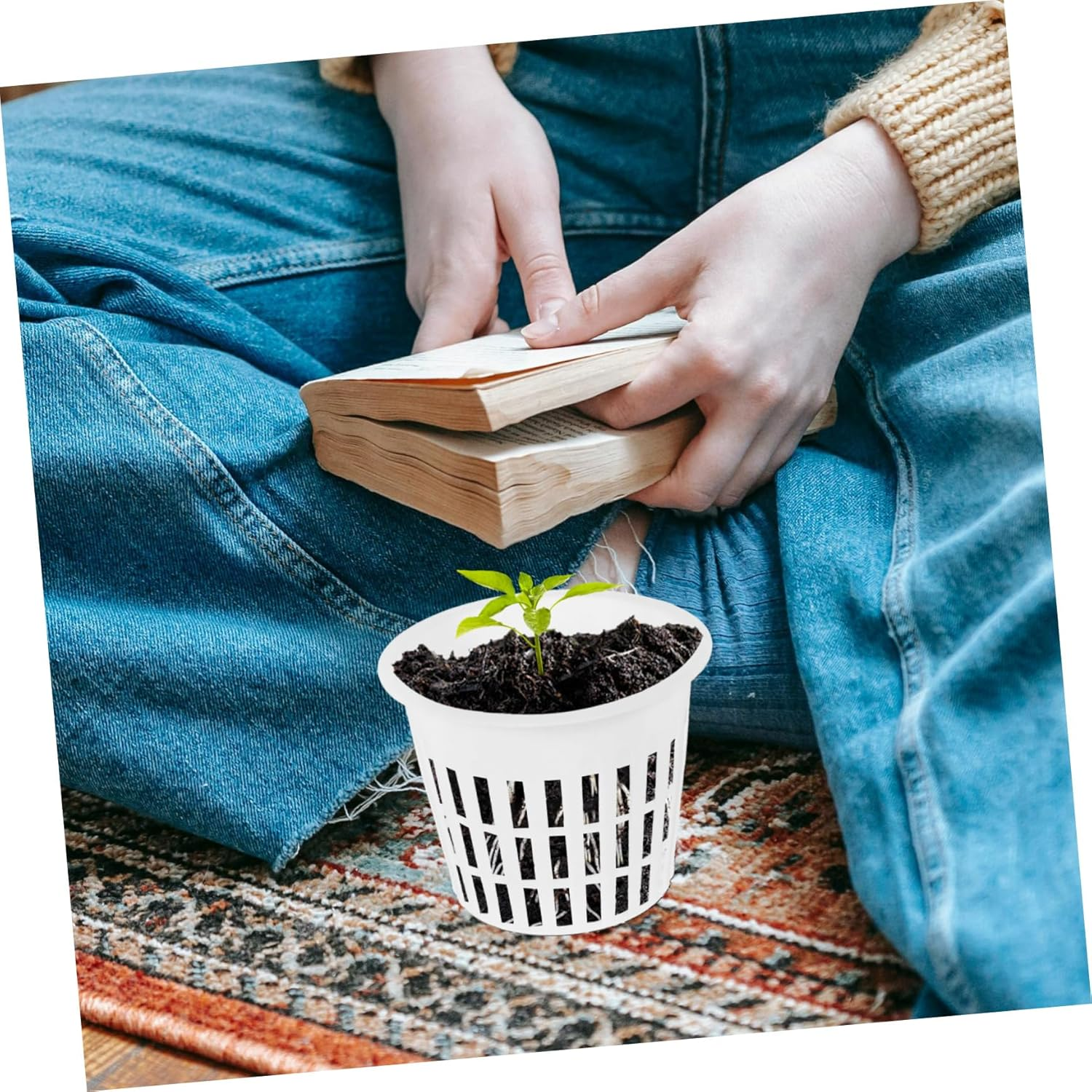 CIYODO 10Pcs White Plastic Net Pots Hydroponic Mesh Nursery Baskets for Small Orchids and Indoor Plants Root Control Aerated Planting Baskets for Home Gardening image number 6