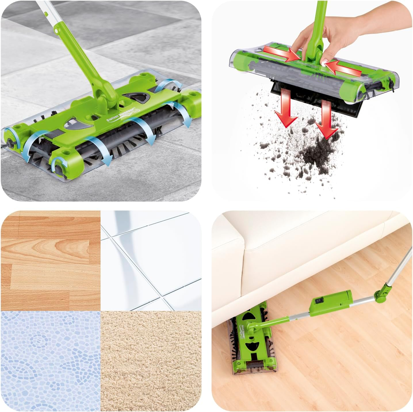 Swivel Sweeper Cordless Broom - Easy Crumb Pickup - Wireless, Bagless & Rechargeable - Floor Brush with Back-Friendly Articulated Joint and 360&deg; Rotation - Maximum Flexibility - Effortless Cleaning - Lime Green image number 2
