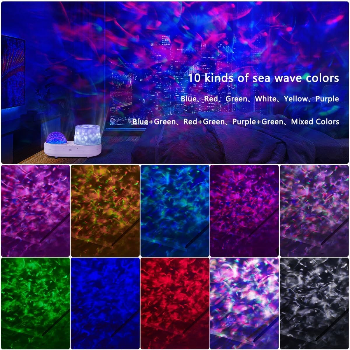 Ocean Wave Ceiling Projector, Night Light for Bedroom, Ceiling, 10 Color Ocean Waves + 21 Films, Night Light Projector with Timer 360&deg; Rotation for Kids Girls, Birthday, Christmas, Gifts image number 6