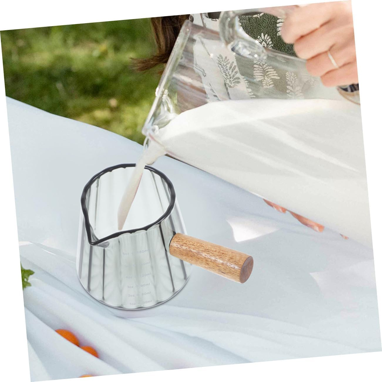 Sosoport 2Pcs Transparent Glass Espresso Shot Cup with Wooden Handle Small Milk Frothing Pitchers for Precise Coffee Measuring Portable Creamer Cups for Home Office and Travel image number 5