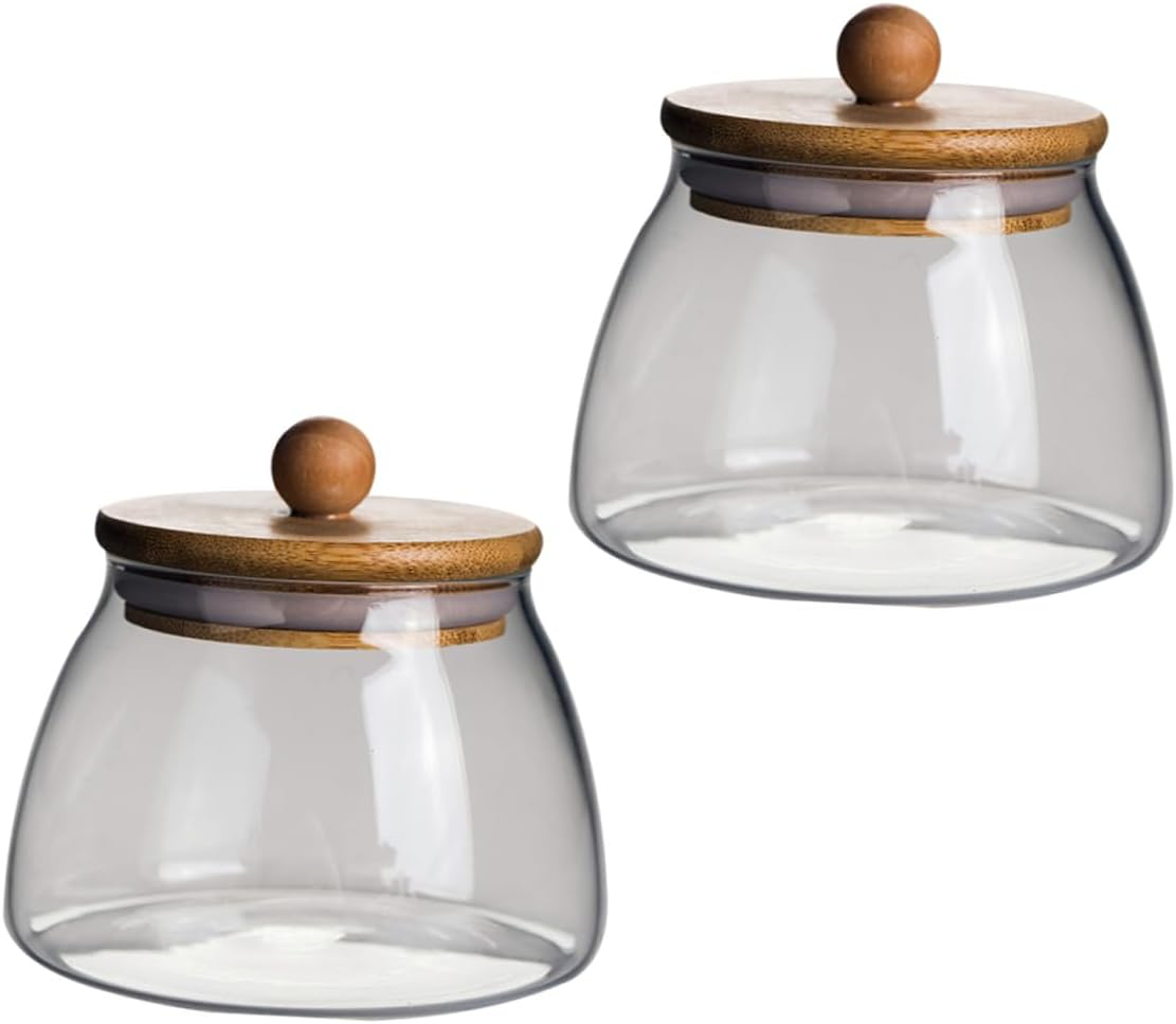 SHOWERORO 2Pcs Glass Storage Jar Lid Airtight Candy and Snack Container for Parties and Home Organization and Design image number 2