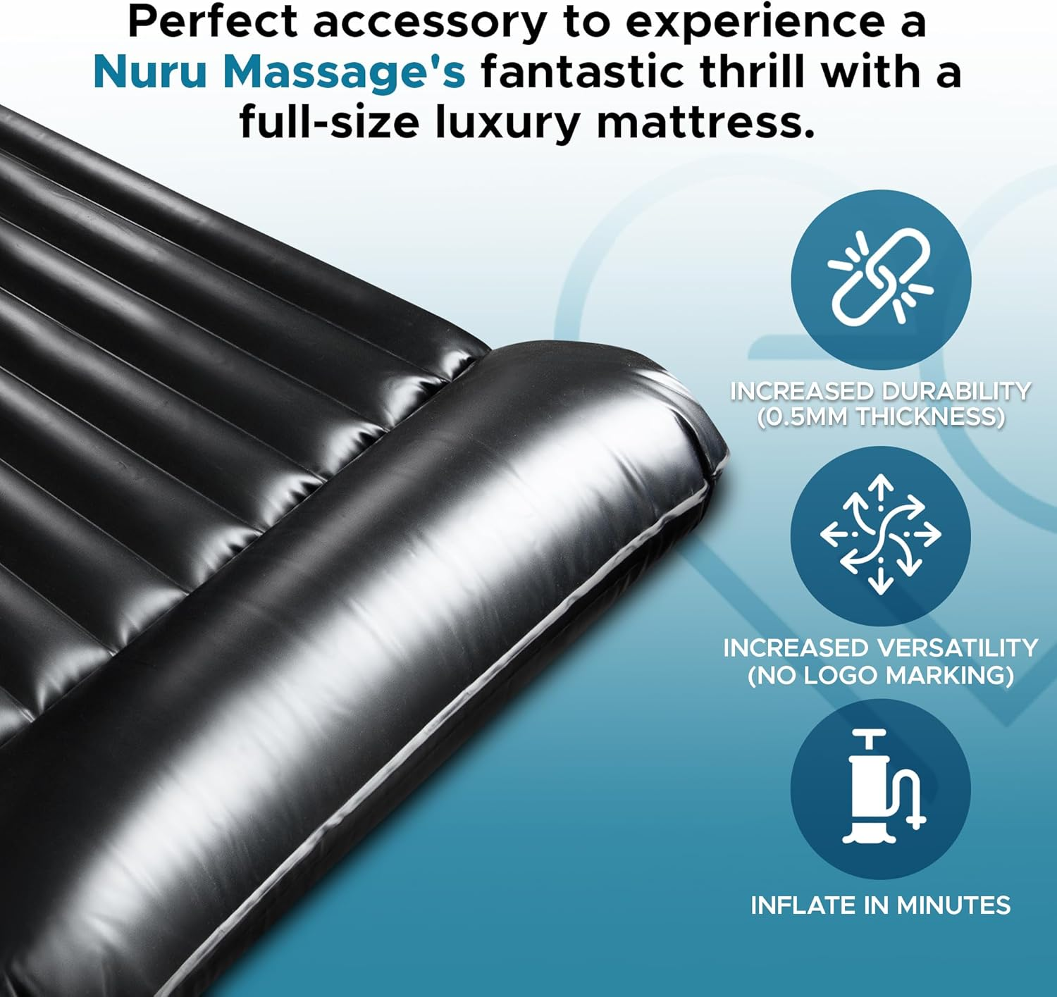 Inflatable Nuru Massage Air Mattress | Black Durable PVC Waterproof | 223Cm X 122Cm X 15Cm | Protection against Oil, Water-Based, and Silicone-Based Products