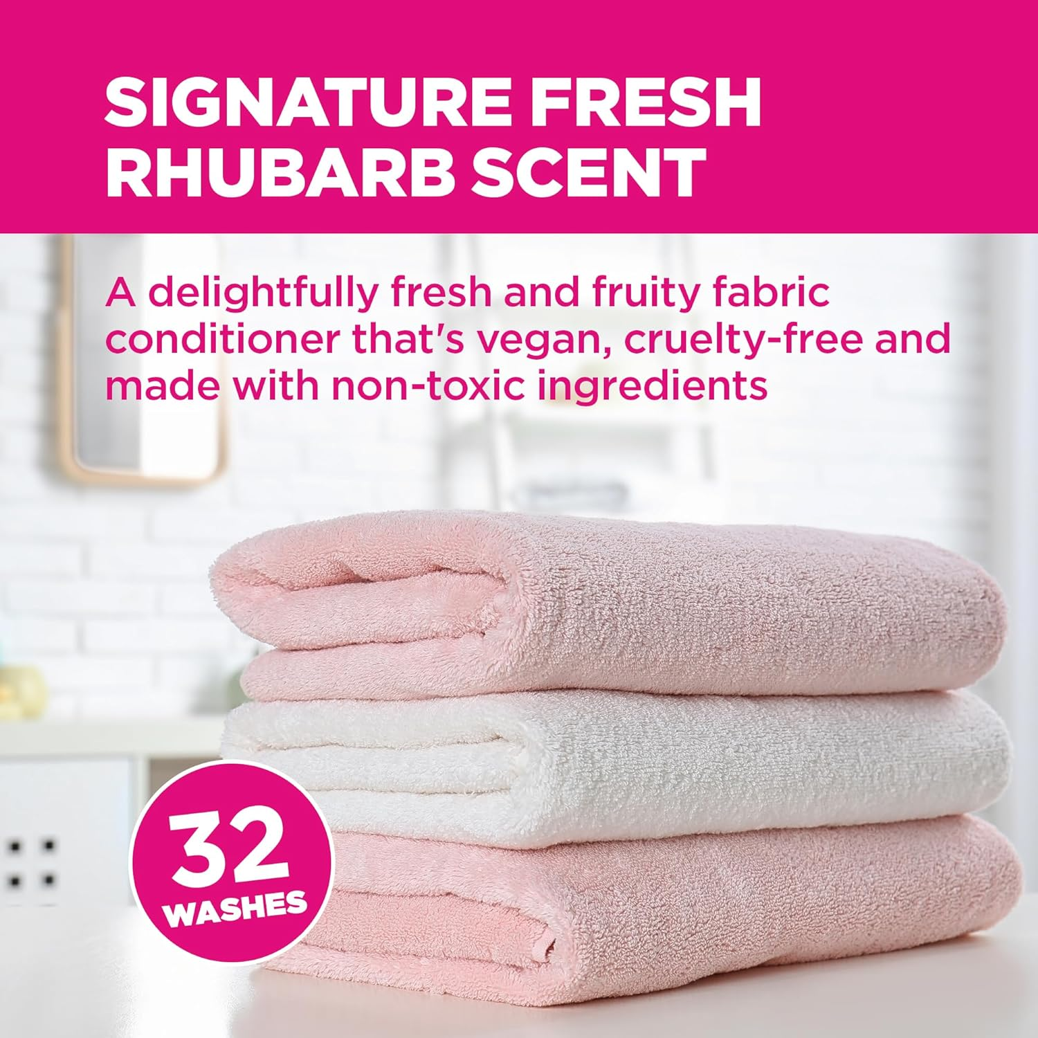The Pink Stuff Miracle Laundry Fabric Conditioner (960Ml) - Vegan Friendly, Rhubarb Scented Fabric Softener for Soft, Fluffy Clothes image number 6