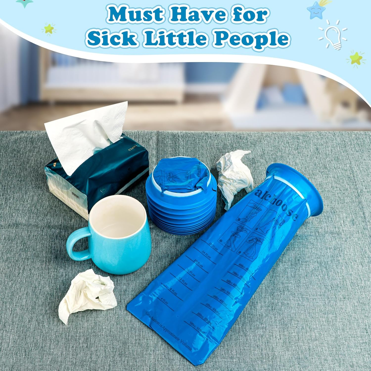 25 Pack Kids Vomit Bags Disposable &ndash; Leakproof Vomit Bag for Car, Road Trip, Motion Sickness Relief &ndash; Emesis Bags for Toddlers, Travel Essentials, Hospital-Grade Barf Pockets (800Ml) image number 3