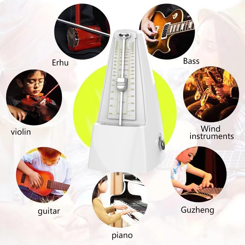 Mechanical Metronome,Universal Metronome for Piano Guitar Violin Bass Drum,High Precision Track Beat and Tempo (White) image number 1