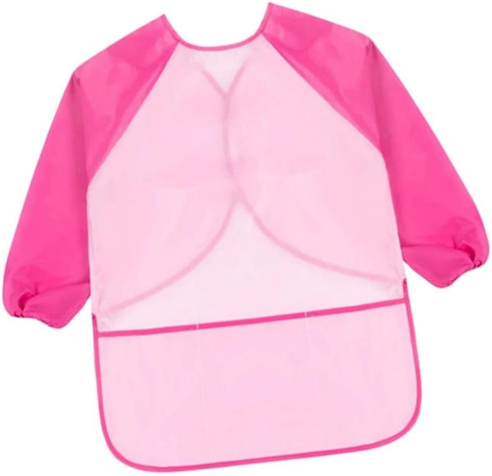 Waterproof Art Smock, Children Painting Smock, Kids Art Apron Long Sleeve for Toddler with 3 Roomy Pockets for Cooking, Baking, Pink