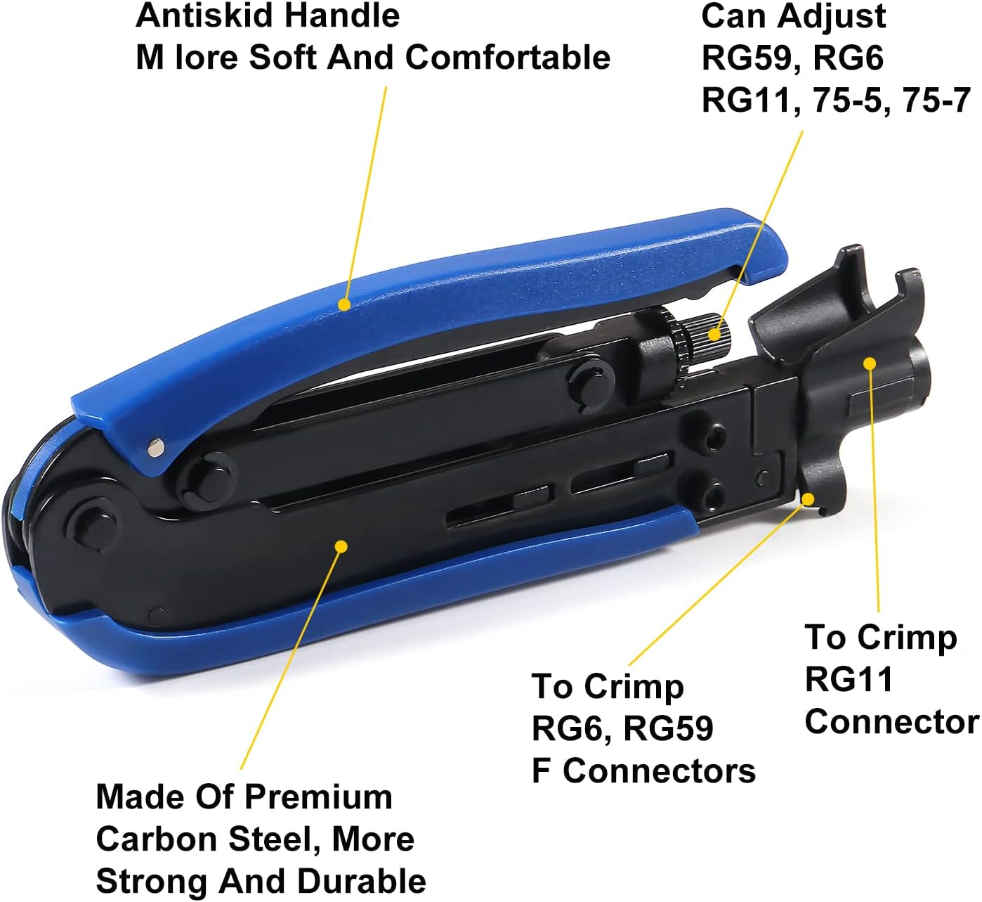 DIANN Coaxial Compression Tool Coax Cable Crimper Kit with 10Pcs F Male and 10Pcs Female to Female RG6 Connectors for RG7/11 and RG59/6/6Q