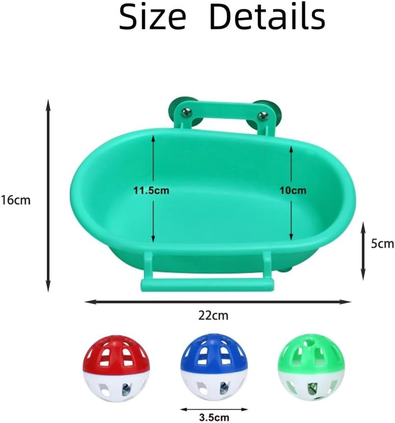 Bathing Tubs for Small Animals with 3 Balls Bird Water Bowl Bird Food Bowl Bird Food Feeder for Birds Parakeet Canary(Green) image number 2