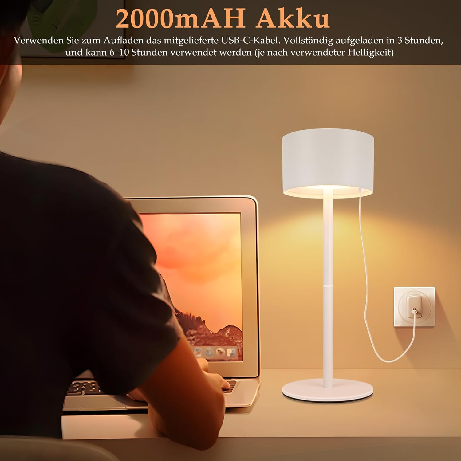 Homefire LED Table Lamp Wireless 2: Touch Dimmable Table Lamp with 3 Colour Temperatures Height Adjustable USB Rechargeable Battery Portable Waterproof Table Lamp for Indoor Outdoor Dining Room image number 2