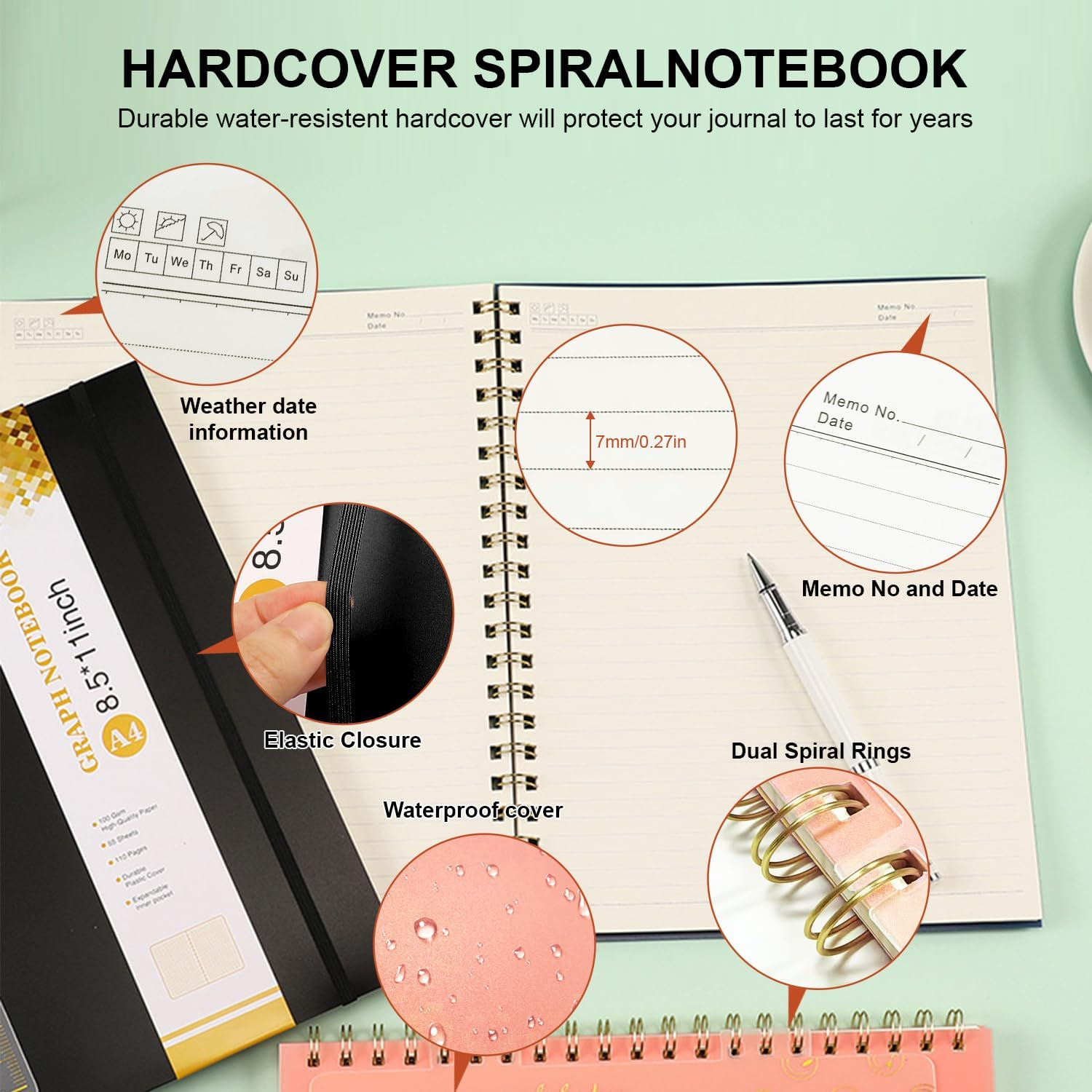 COZY CORE A4 Large Pink Notebooks for Women Men, 8.5&rdquo; X 11&rdquo; Spiral Notebook Journal, College Ruled Lined Journal, 100 GSM Paper, Plastic Hardcover Spiral Bound Journals for Work, School, Note Taking, and Business (Pink) image number 6