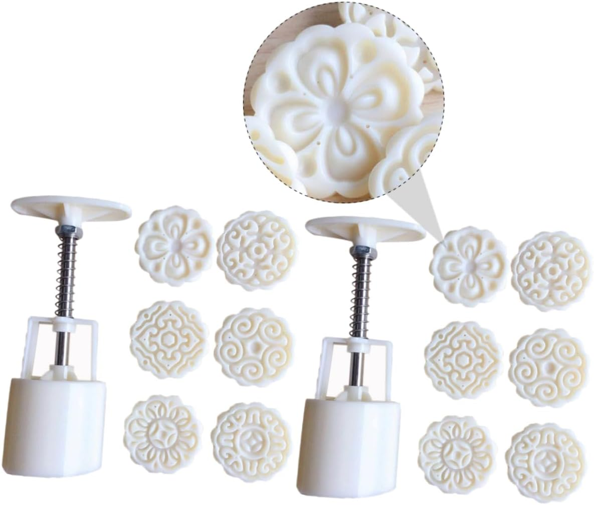 2 Set Baking Mooncake Mold Cake Cookie Mold Stamp Cake Puck Mold Cookie Stamps Festival Cake Mould Hand Press Christmas Decor Moon Cake Mold Plastic Green Bean Cake Party Supplies image number 2