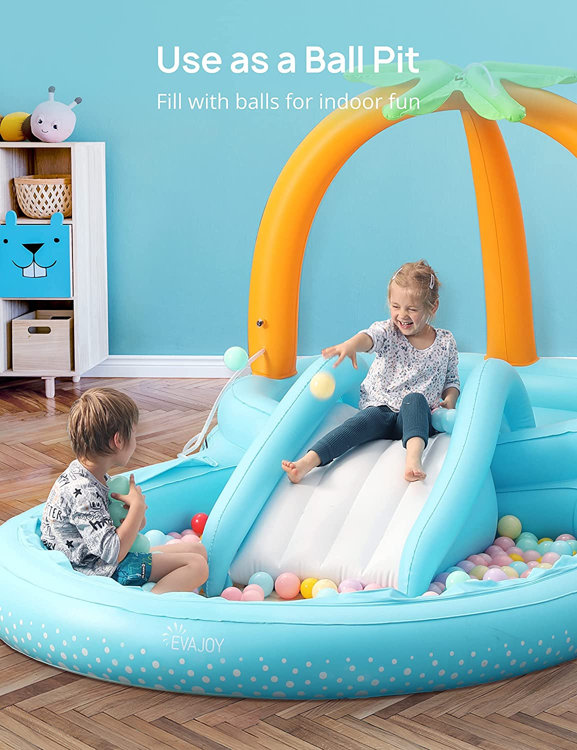 Evajoy Kiddie Pool, Inflatable Play Center Kids Pool with Slide, Water Sprayers Thickened Wear-Resistant Full-Sized Swimming Pool for Kids Toddler Children, Garden Backyard & Indoor Use 110&rdquo;X71&rdquo;X53&rdquo;