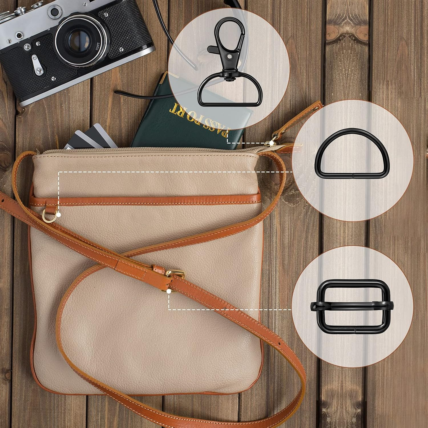 56 Pieces Keychain Hooks with D Rings Set Purse Hardware for Bag Making Lanyard Snap Hooks Metal Swivel Clasps with D Rings and Slide Buckle for Purses Keychain Lanyard Handbags, Black