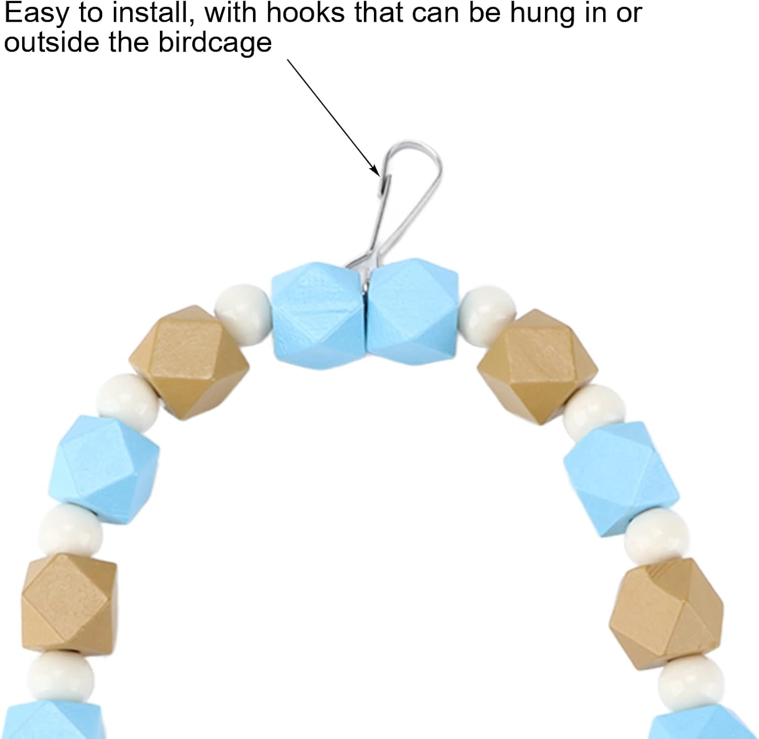 Riuulity Colorful Swing with Bells, Small Medium Size Wooden Block Swing for Movement, Easy to Install for Bird Cage Decoration image number 5