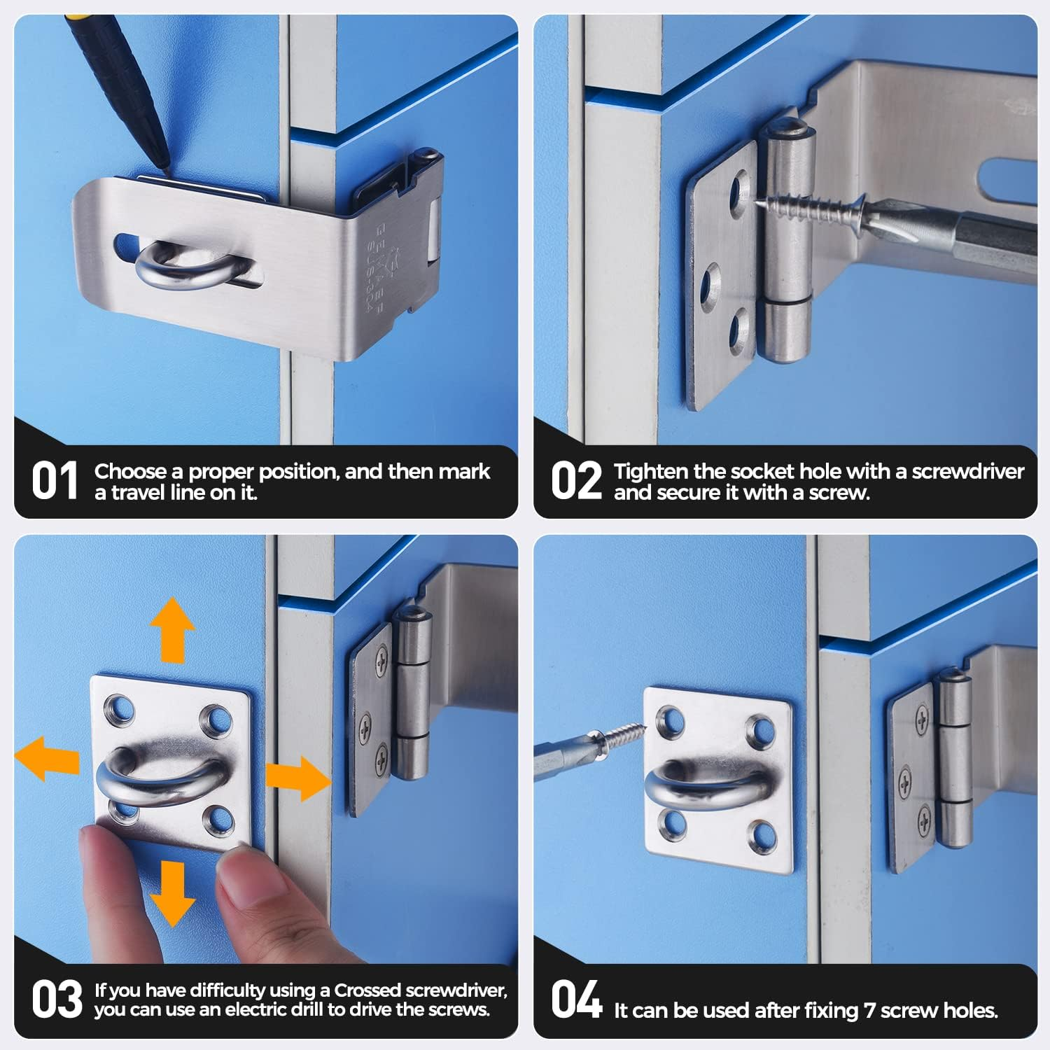 Hasp Latch 4 Pack, 90 Degree Solid 304 Stainless Steel File Cabinet Lock Desk Drawer Lock, Safe Security Padlock Latch Hasp Lock for Personal Privacy image number 4